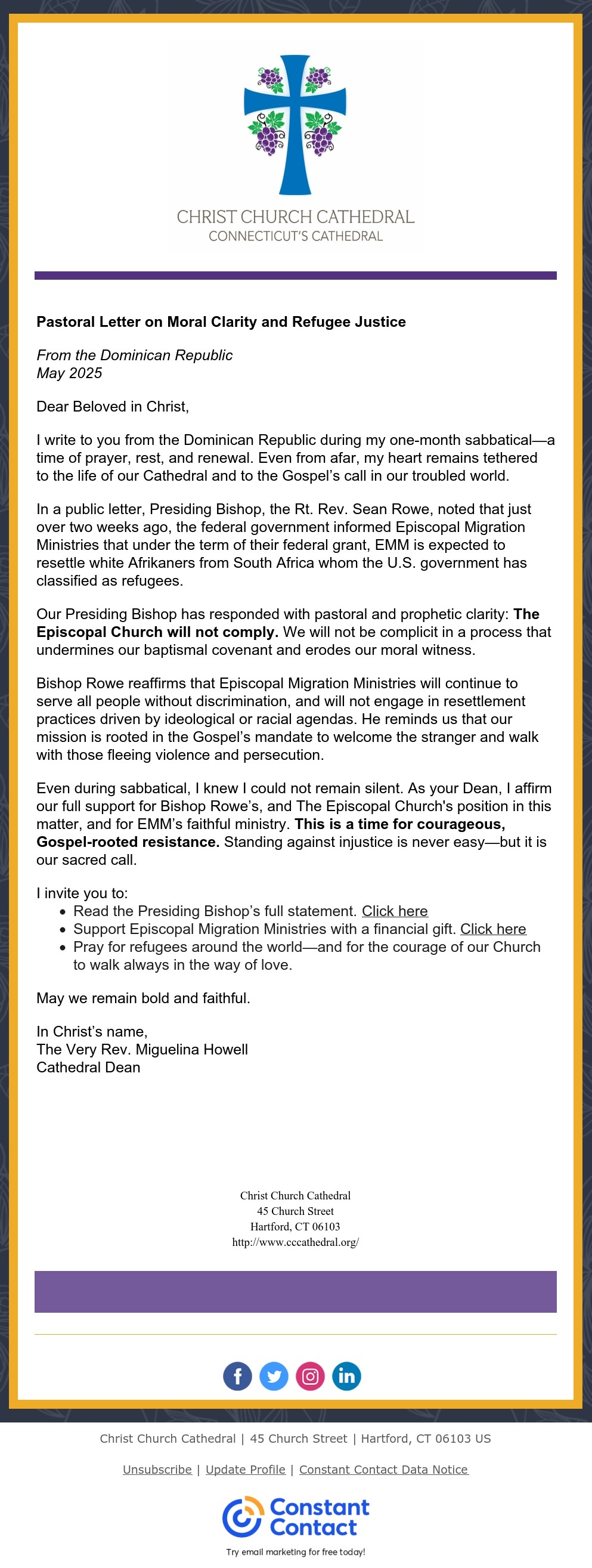 A Message from our Dean Letter from the Presiding Bishop